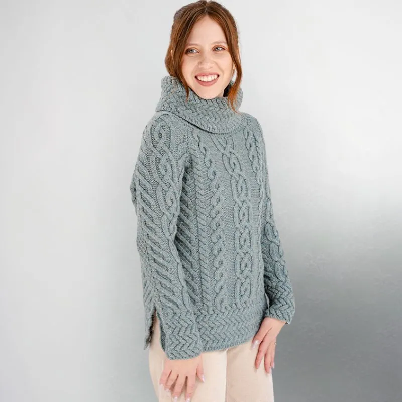 Funnel Neck Cable Knit Irish Sweater view 23