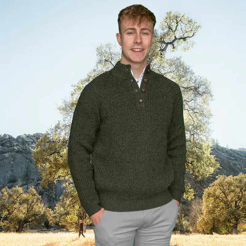 Buttoned Men's Fisherman Knit Jumper