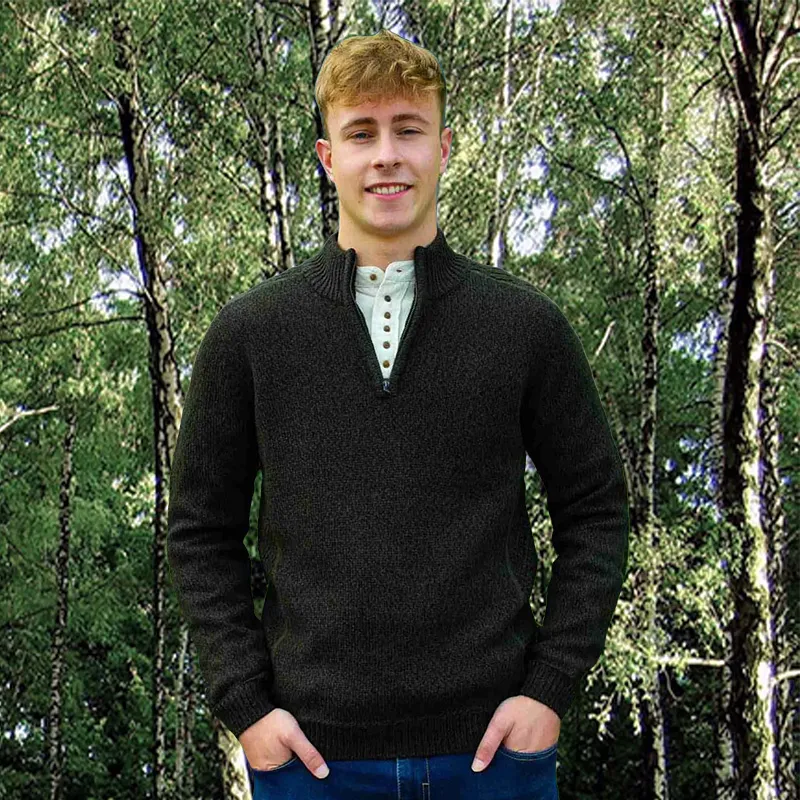 A20314 Color GREEN MARL Irish Style Fisherman Zip Sweater Gaelsong