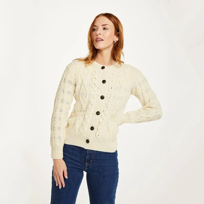 A20317 Color ARAN Ladies Traditional Aran Lumber Jacket Front View Gaelsong