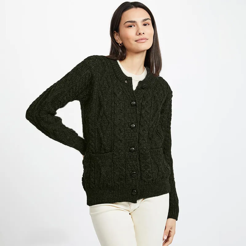 A20317 MOSS GREEN Color Ladies Traditional Aran Lumber Jacket Gaelsong