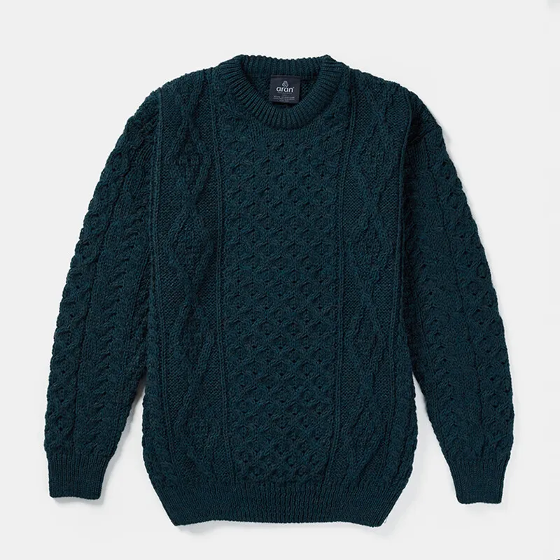 A20318 Color MALLARD Mens Aran Honeycomb Fisherman Jumper Front View Gaelsong