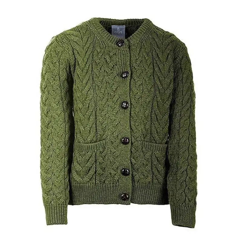 A20319 Color MEADOW GREEN Cable Knit SuperSoft Merino Wool Lumber Jacket Front Side Gaelsong