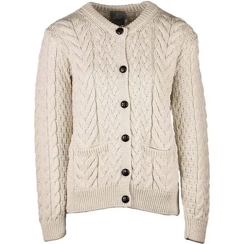 A20319 Color NATURAL WHITE Cable Knit SuperSoft Merino Wool Lumber Jacket Front Side Gaelsong