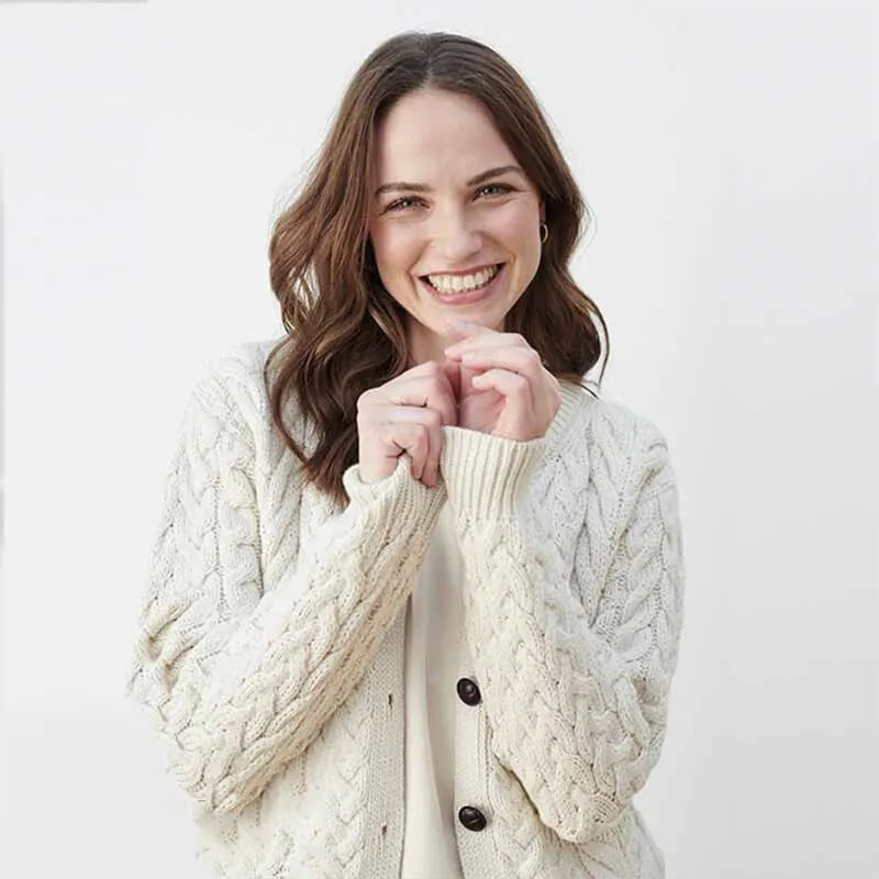 A20319 Color NATURAL WHITE Cable Knit SuperSoft Merino Wool Lumber Jacket Shop online On Gaelsong