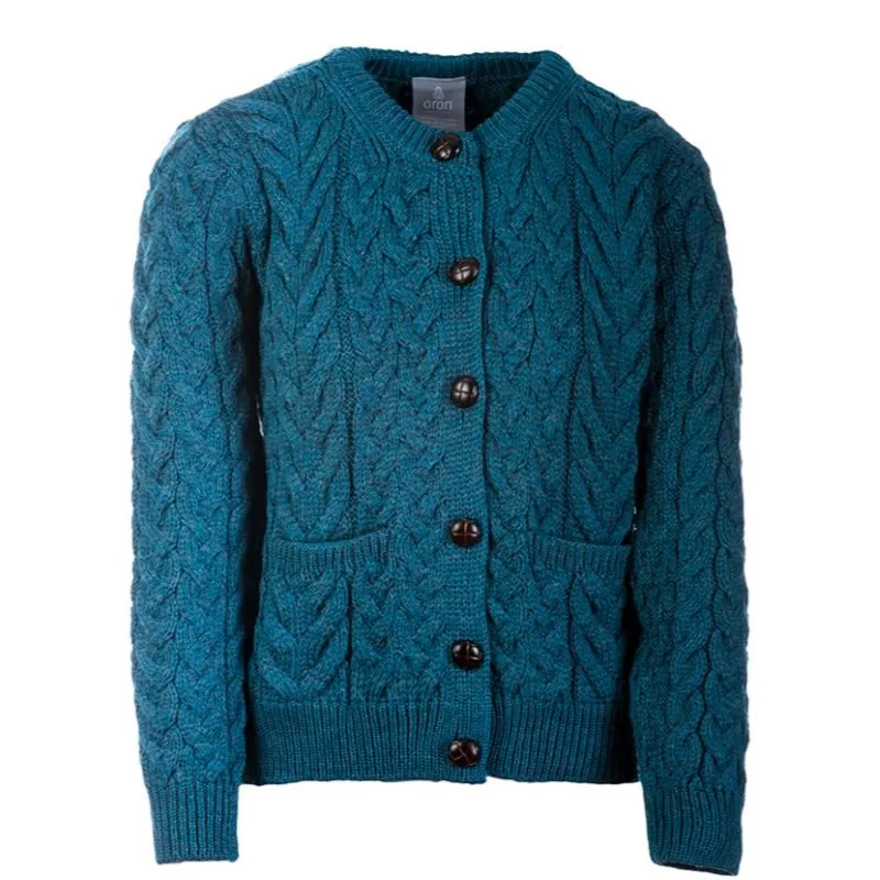 A20319 Color TEAL BLUE Cable Knit SuperSoft Merino Wool Lumber Jacket Front Side Gaelsong