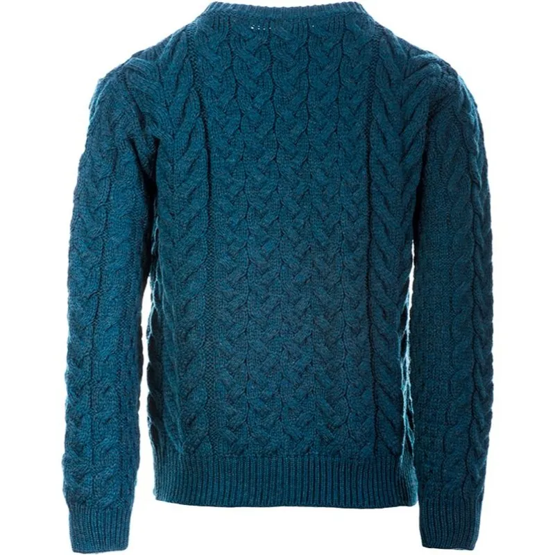 A20319 Color TEAL BLUE Cable Knit SuperSoft Merino Wool Lumber Jacket Back Side Gaelsong
