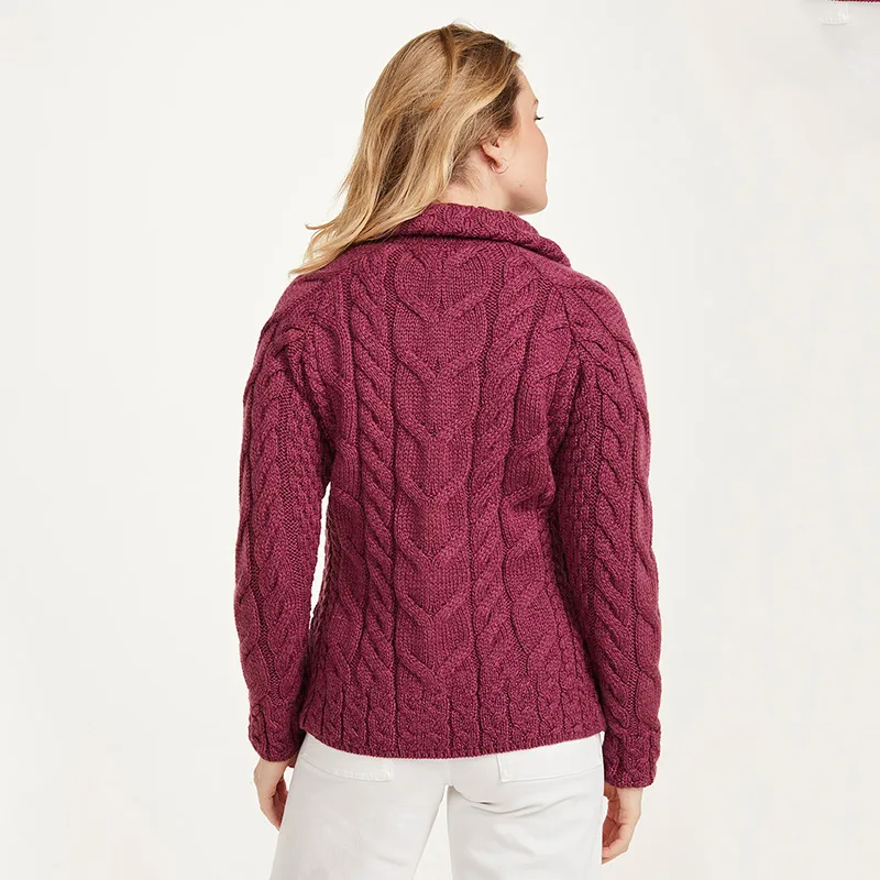 A20321 Color JAM RED SuperSoft Merino Chunky Cable Knit Cardigan Back Side Gaelsong