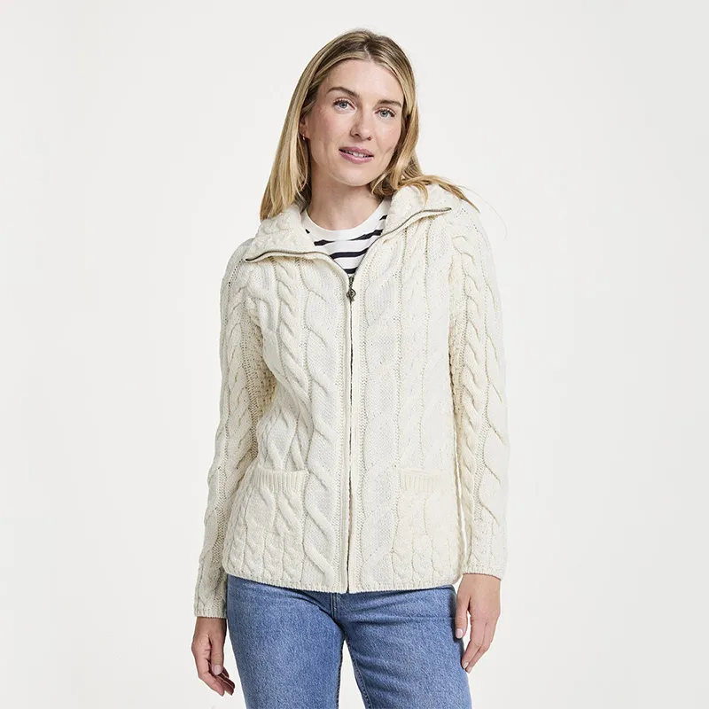 A20321 Color NATURAL WHITE SuperSoft Merino Chunky Cable Knit Cardigan Gaelsong