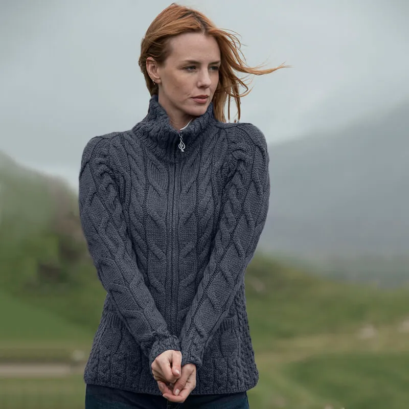 A20321 Color SLATE GREY SuperSoft Merino Chunky Cable Knit Cardigan Gaelsong