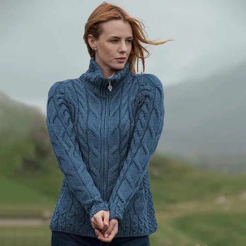 A20321 Color TEAL BLUE SuperSoft Merino Chunky Cable Knit Cardigan Gaelsong