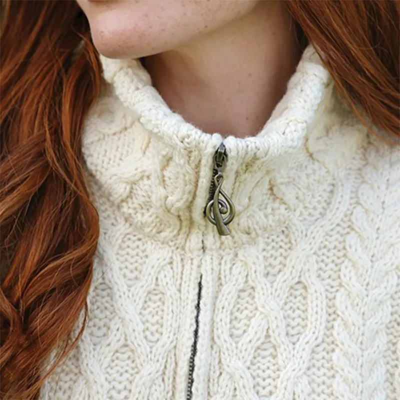 A20322 Color NATURAL WHITE Premium Merino Long Aran Knit Cardigan Merino Wool Gaelsong