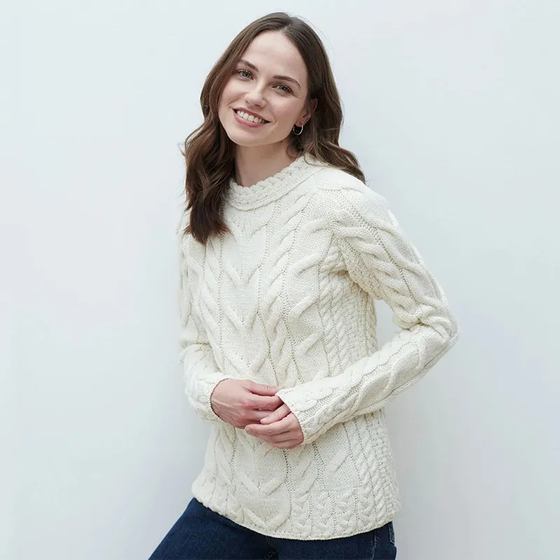 A20323 NATURAL WHITE Colour  SuperSoft Merino Oversized Cable Knit Sweater Lifestyle Gaelsong