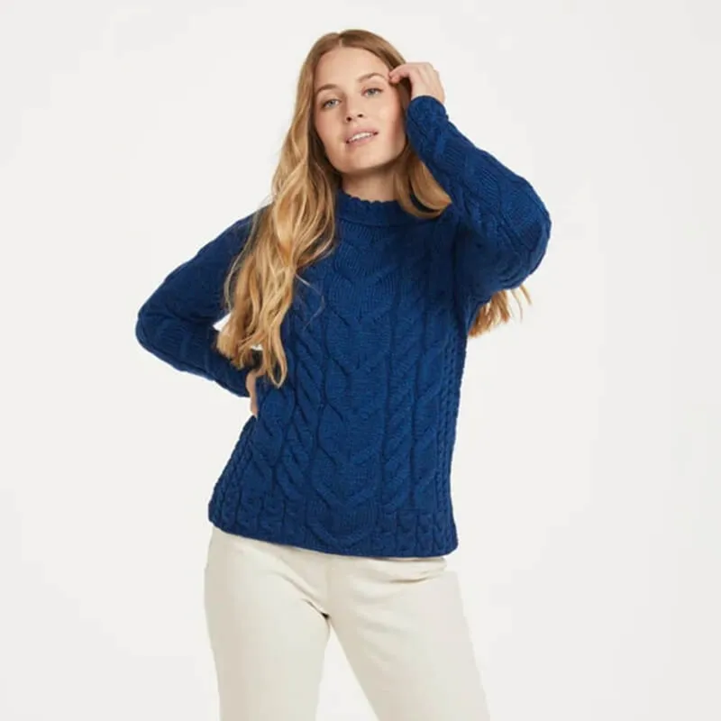 A20323 Color DEEP BLUE SuperSoft Merino Oversized Cable Knit Sweater Front View Gaelsong