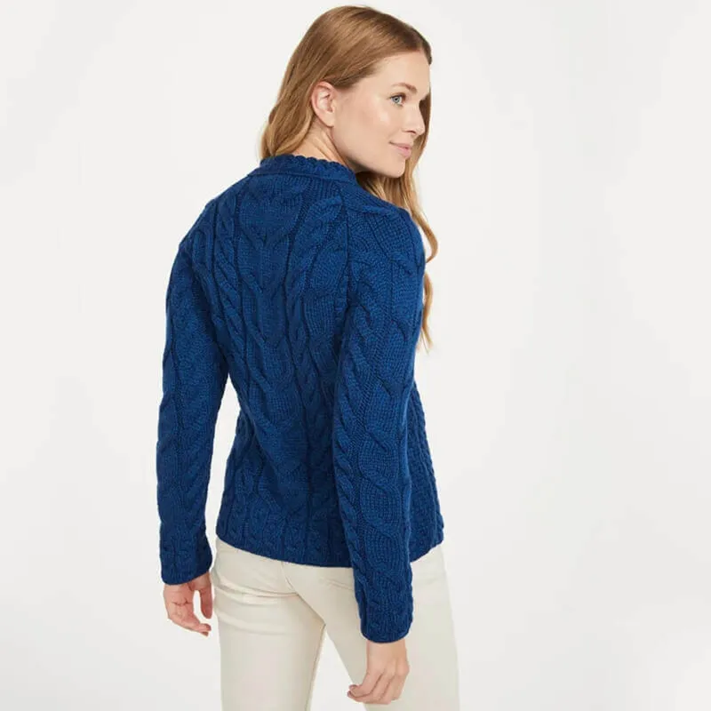 A20323 Color DEEP BLUE SuperSoft Merino Oversized Cable Knit Sweater Back View Gaelsong