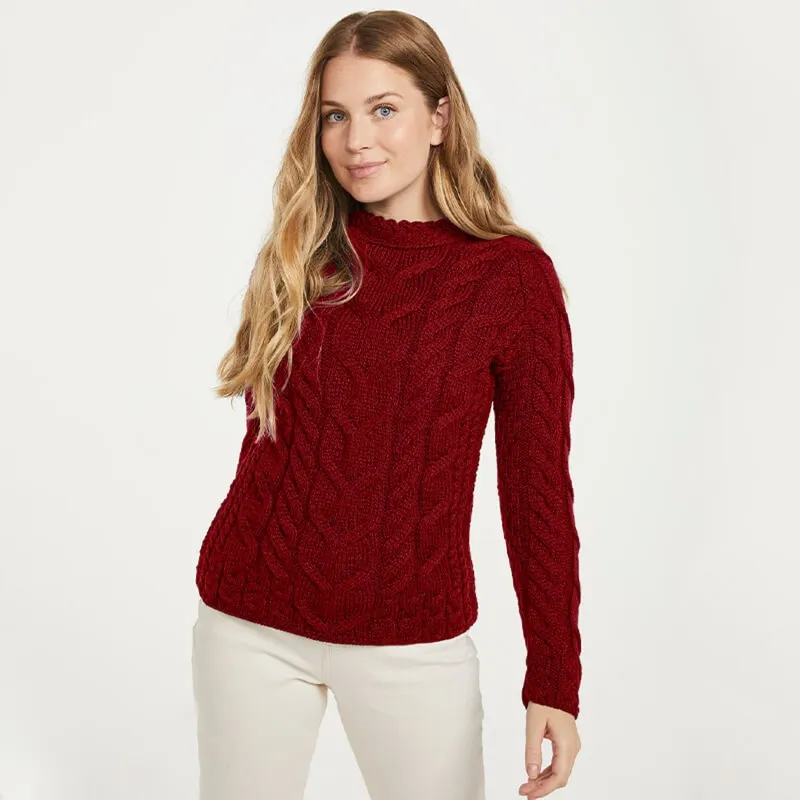 A20323 Color RED SuperSoft Merino Oversized Cable Knit Sweater Gaelsong