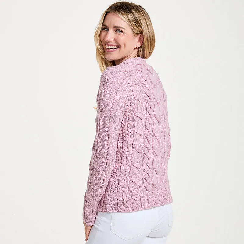 A20323 Color SOFT PINK SuperSoft Merino Oversized Cable Knit Sweater Back View Gaelsong