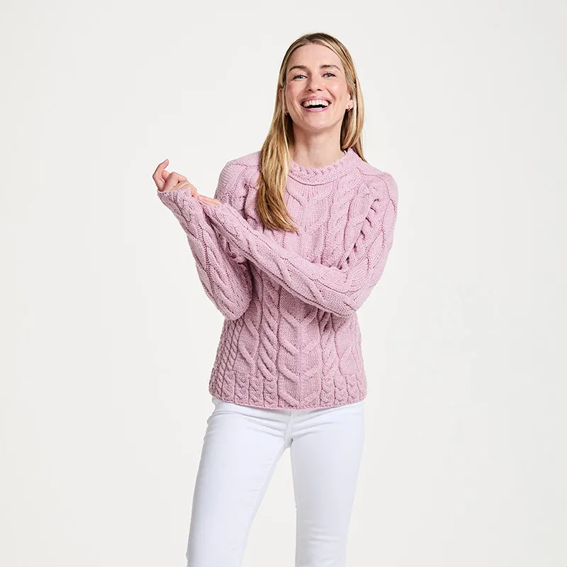 A20323 Color SOFT PINK SuperSoft Merino Oversized Cable Knit Sweater Front View Gaelsong