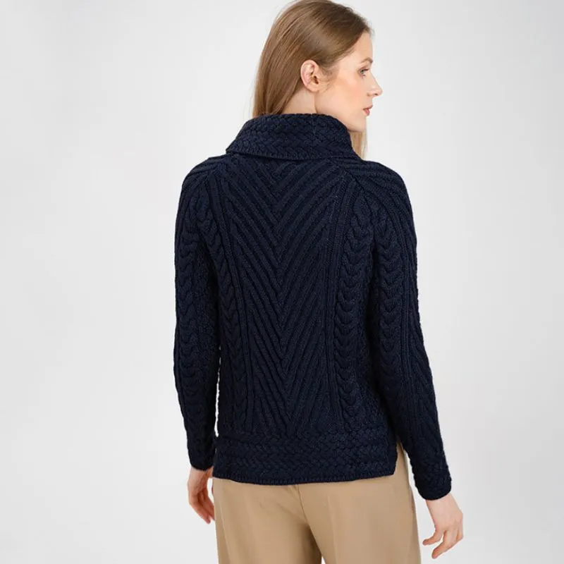 A20325 Color NAVY BLUE Womens Traditional Merino Wool Blend Sweater Back Gaelsong