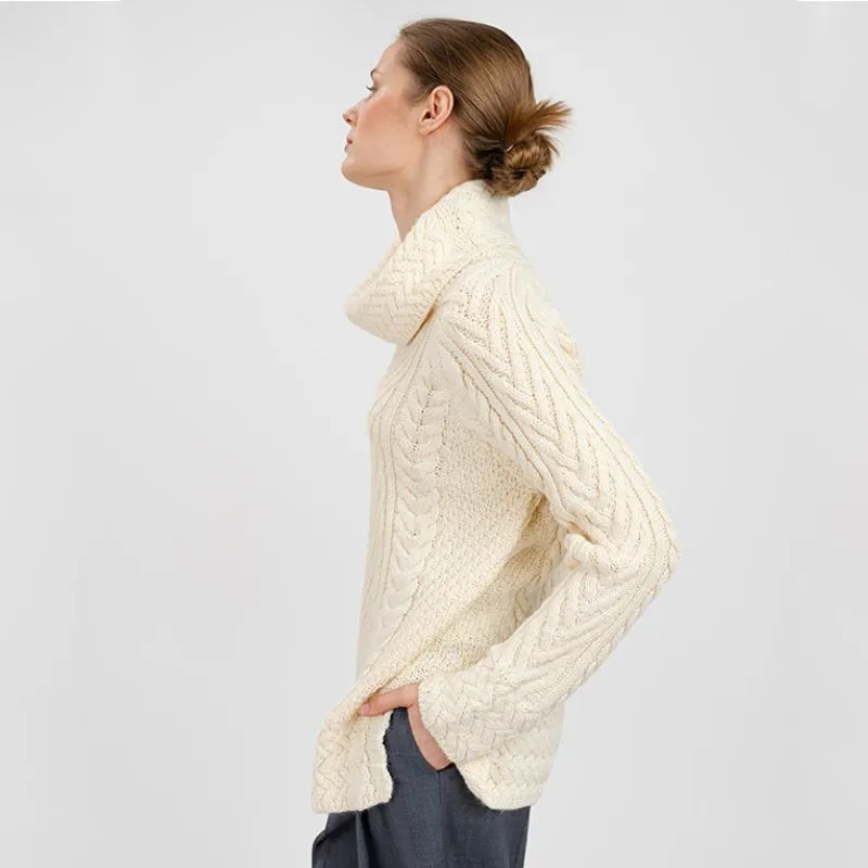 A20325 Color NATURAL WHITE Womens Traditional Merino Wool Blend Sweater side Gaelsong