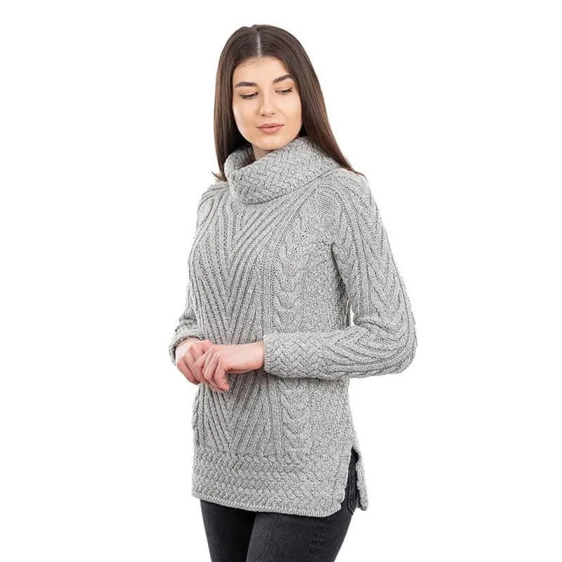 A20325 Color GREY Womens Traditional Merino Wool Blend Sweater Gaelsong