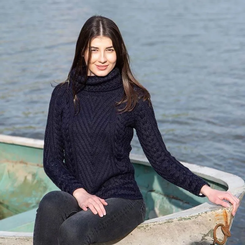 A20325 Color NAVY BLUE Womens Traditional Merino Wool Blend Sweater Lifestyle Gaelsong