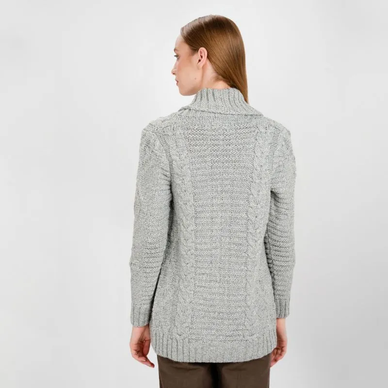 A20326 GREY Ladies Cable Knit Open Front Cardigan Back Gaelsong