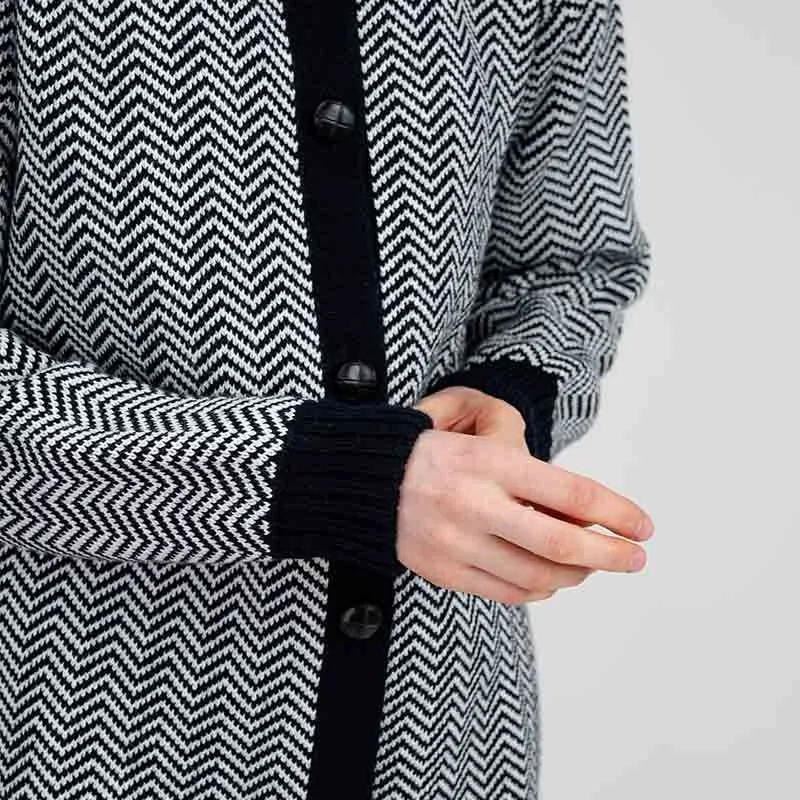 A20327 NAVY BLUE Merino Wool Irish Herringbone Cardigan Gaelsong