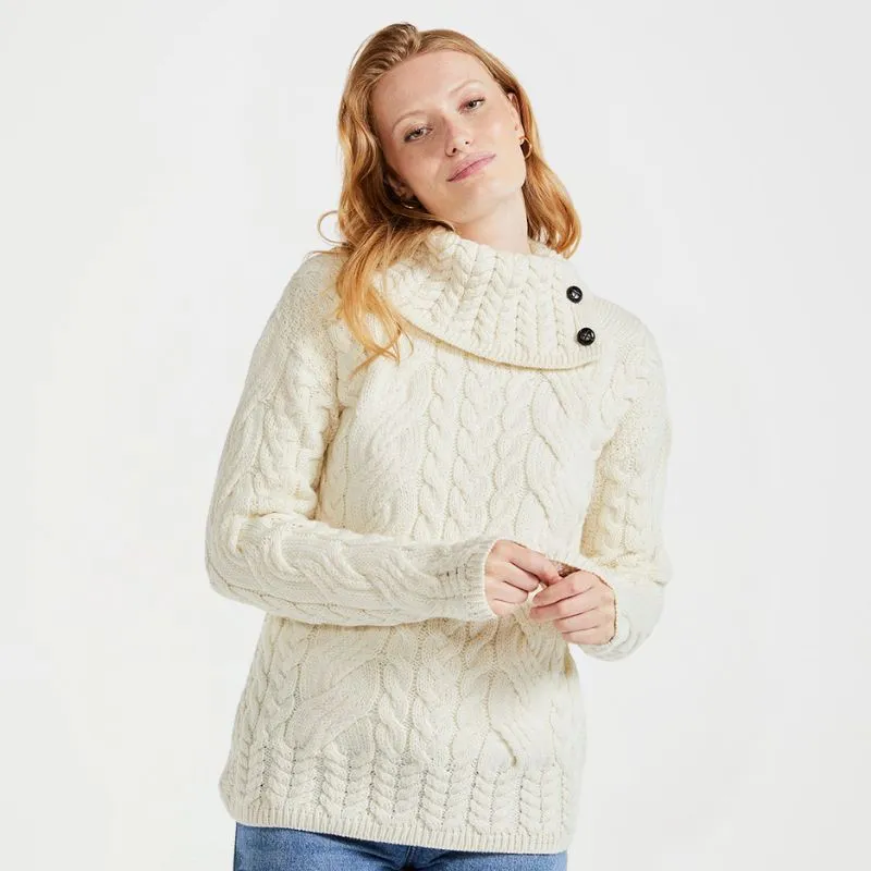 Women's Aran Button Up Collared Sweater