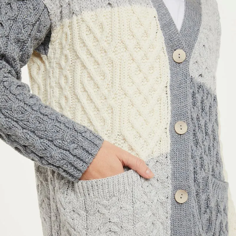 A20337 SuperSoft Merino Irish Oversized Patchwork Cardigan Gaelsong