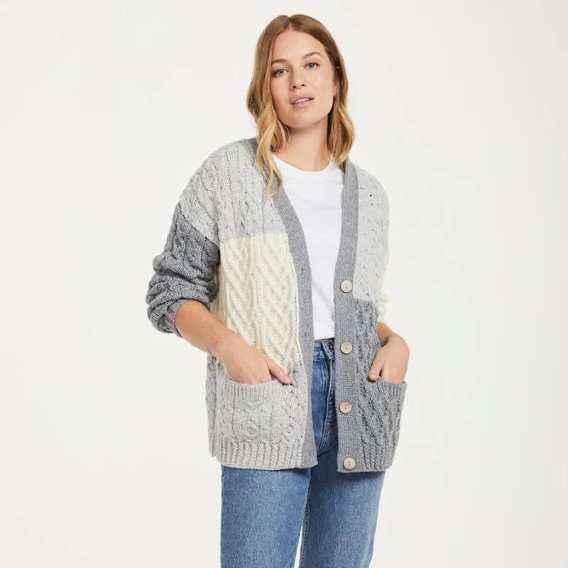 A20337 SuperSoft Merino Irish Oversized Patchwork Cardigan Gaelsong
