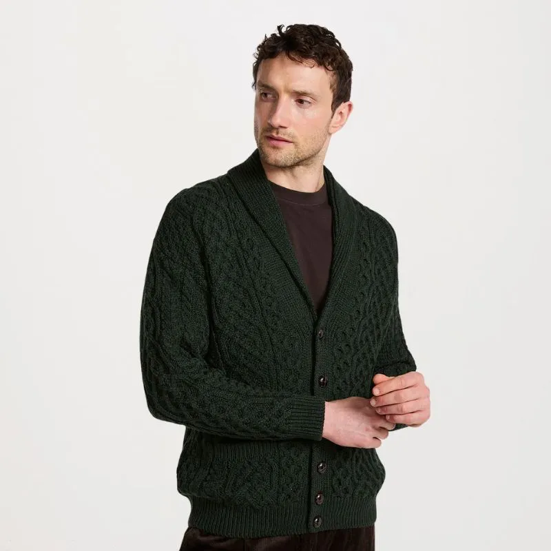 Men's Shawl Neck Aran Buttoned Cardigan