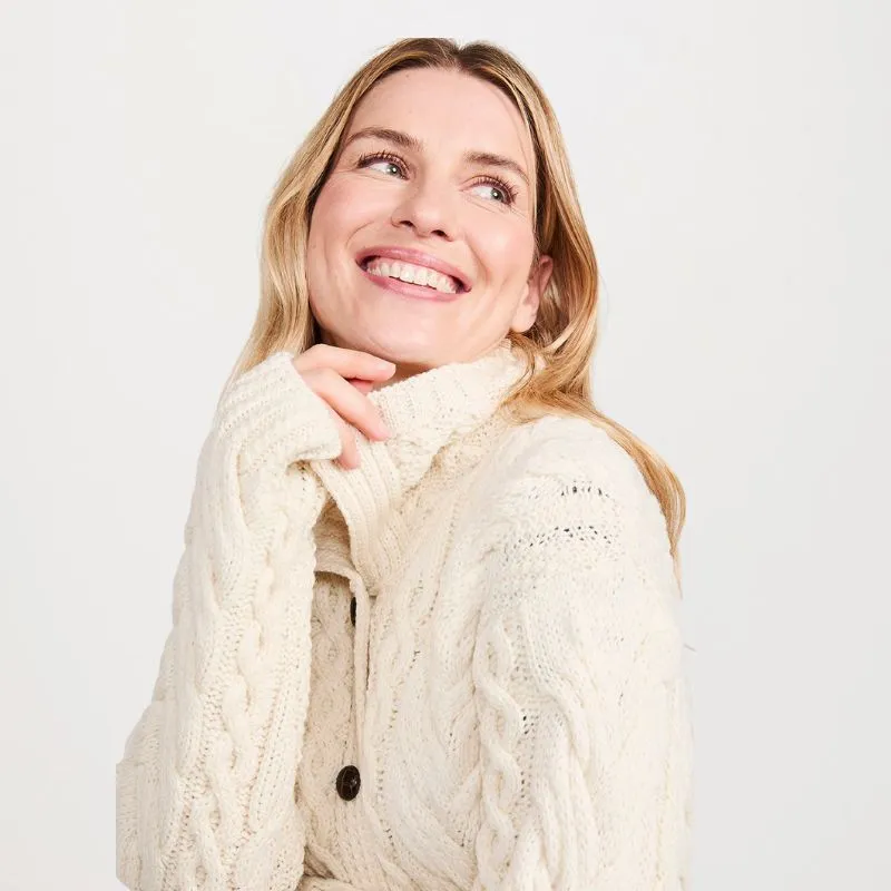 A20341 Ladies' Merino Wool Long Buttoned Cardigan White Gaelsong