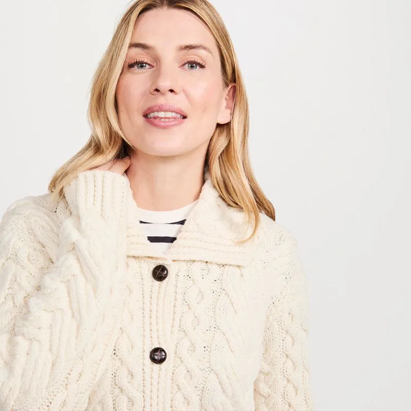 A20341 Ladies' Merino Wool Long Buttoned Cardigan White Gaelsong