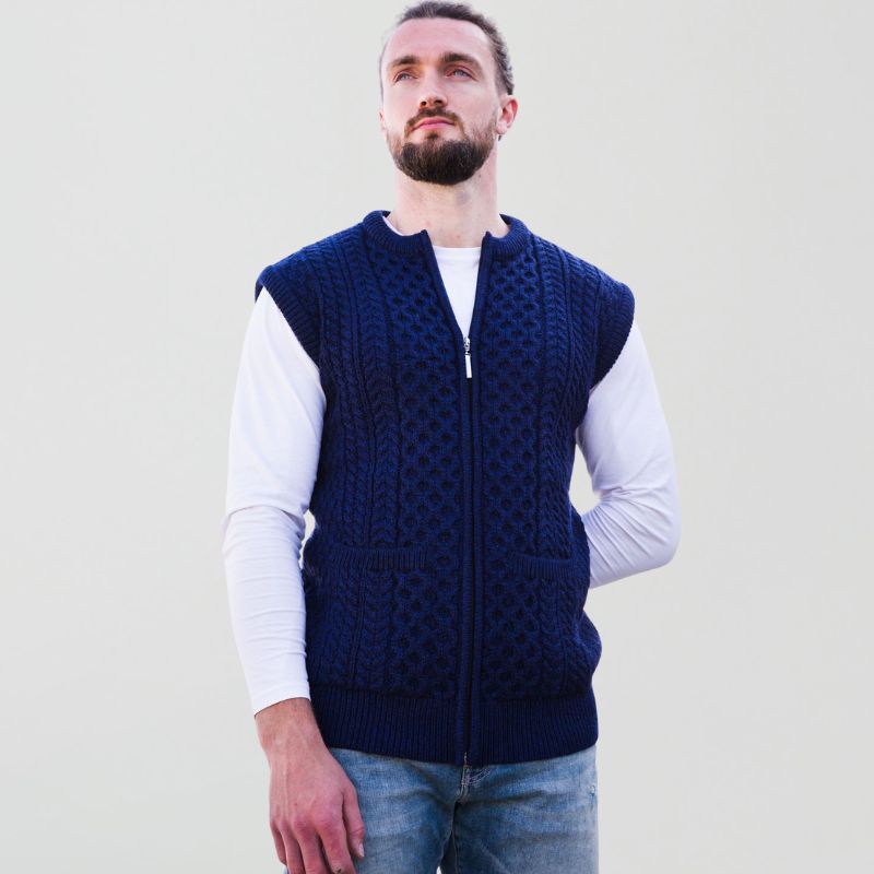 Men's Traditional Merino Wool Aran Gilet
