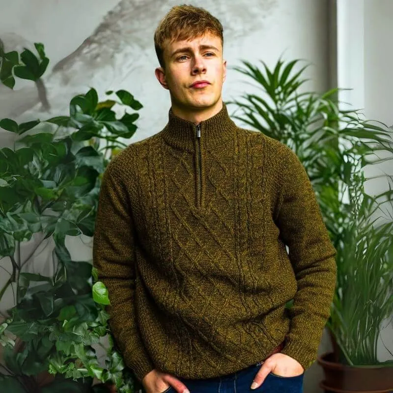 Men's Wool Aran Cable Turtleneck Sweater