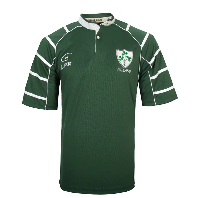 A30042 Embroidered Shamrock Ireland Short Sleeve Rugby Shirt Studio Gaelsong