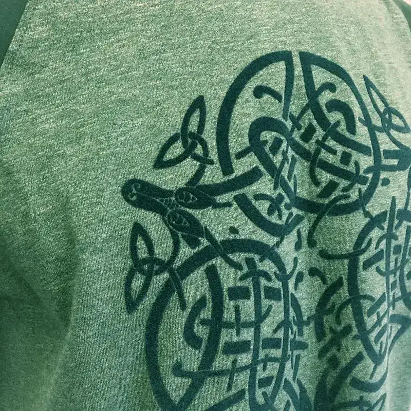 A30044 Moss Book of Kells Raglan T-Shirt Closeup Design Gaelsong
