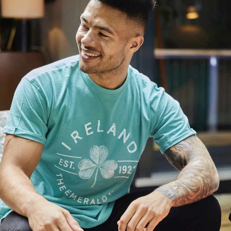 A30061 Irish Ocean Green Shamrock Print T-Shirt Lifestyle Gaelsong