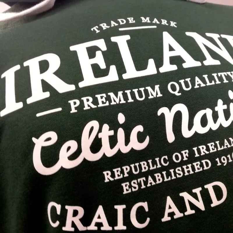 A30065 Bottle Green Ireland Celtic Nation Hoodie Closeup DesignGaelsong 