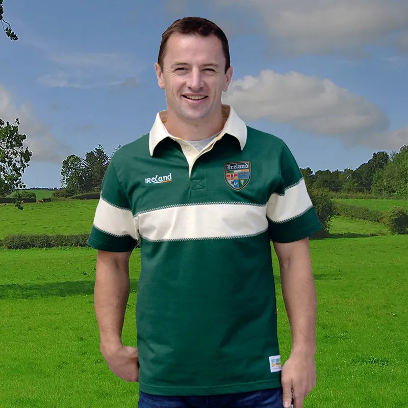 A30074 Men's Embroidered High Cross Celtic Rugby Shirt in GREEN Colour