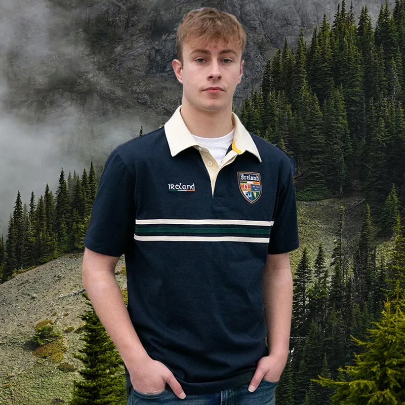 A30075 NAVY Colour Retro Style Ireland Rugby Polo Shirt Gaelsong