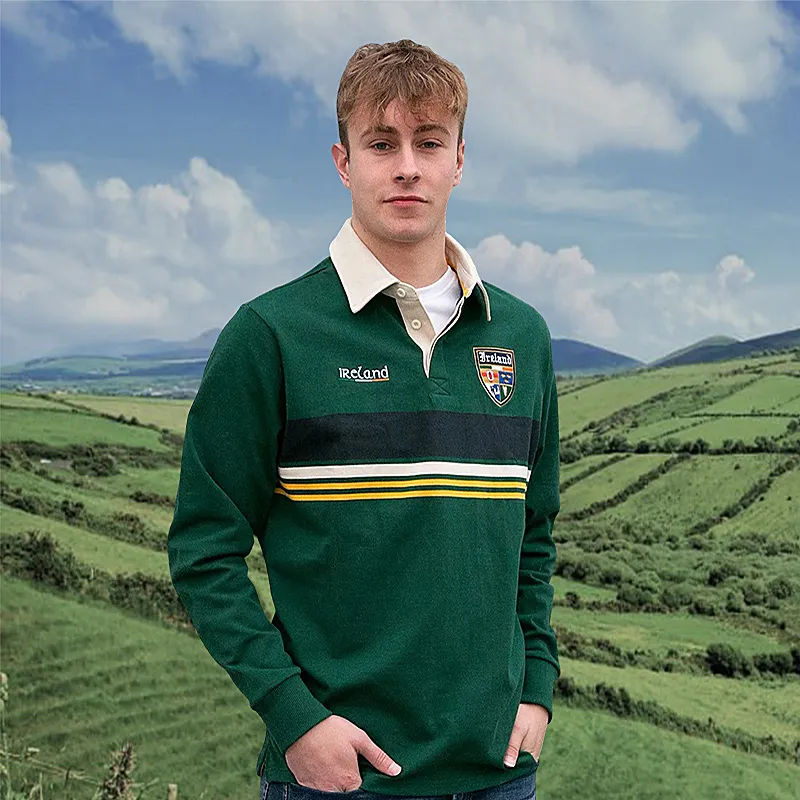 A30078 Ireland Crest Retro Irish Rugby Jersey in GREEN Gaelsong