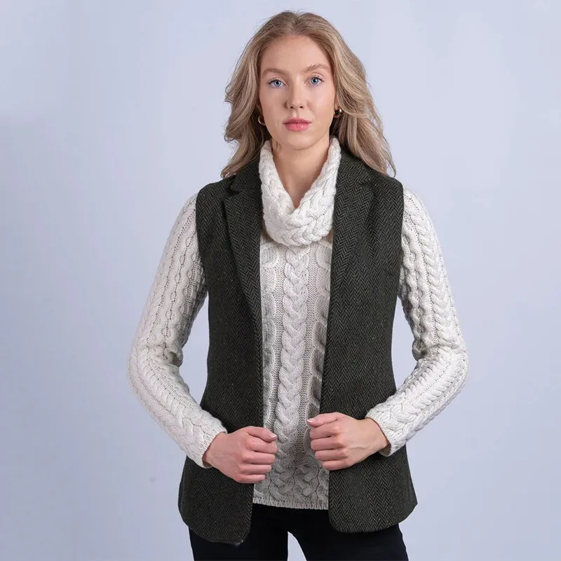 A40111 Ladies Tweed Vest Front View Gaelsong