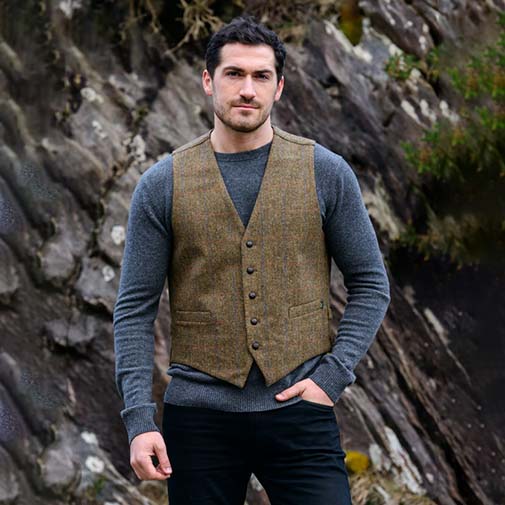 Irish Tweed Herringbone Waistcoat | Celtic Knitwear | Gaelsong