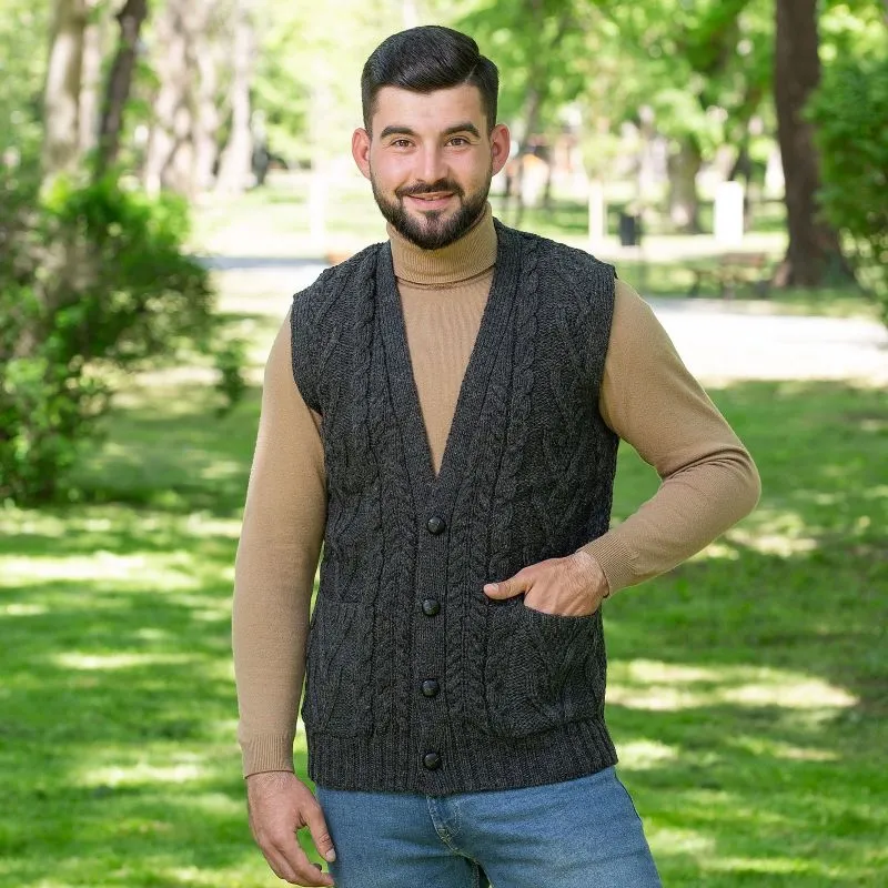 A40172 CHARCOAL Colour Irish Wool Waistcoat with Pockets Lifestyle Gaelsong