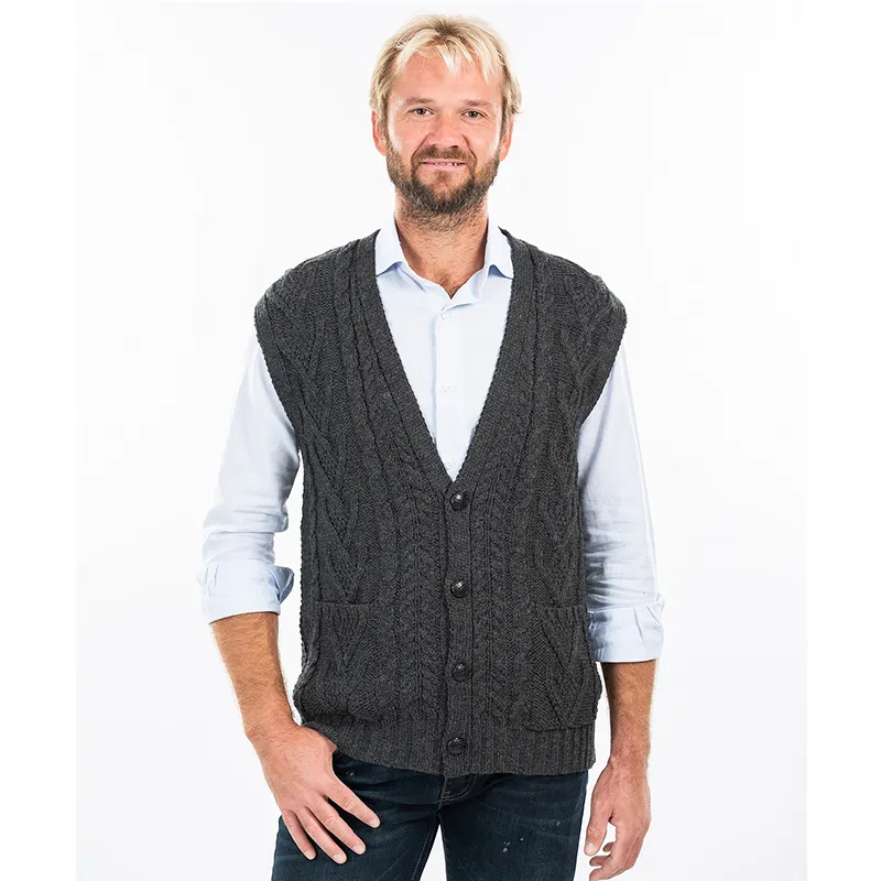 A40172 CHARCOAL Colour Irish Wool Waistcoat with Pockets Studio Gaelsong
