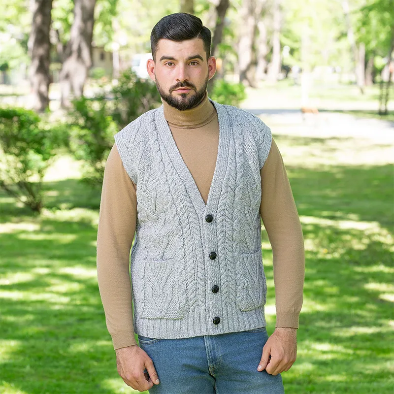 A40172 GREY Colour Irish Wool Waistcoat with Pockets Lifestyle Gaelsong