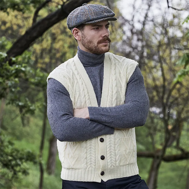 A40172 NATURAL WHITE Colour Irish Wool Waistcoat with Pockets Lifestyle Gaelsong