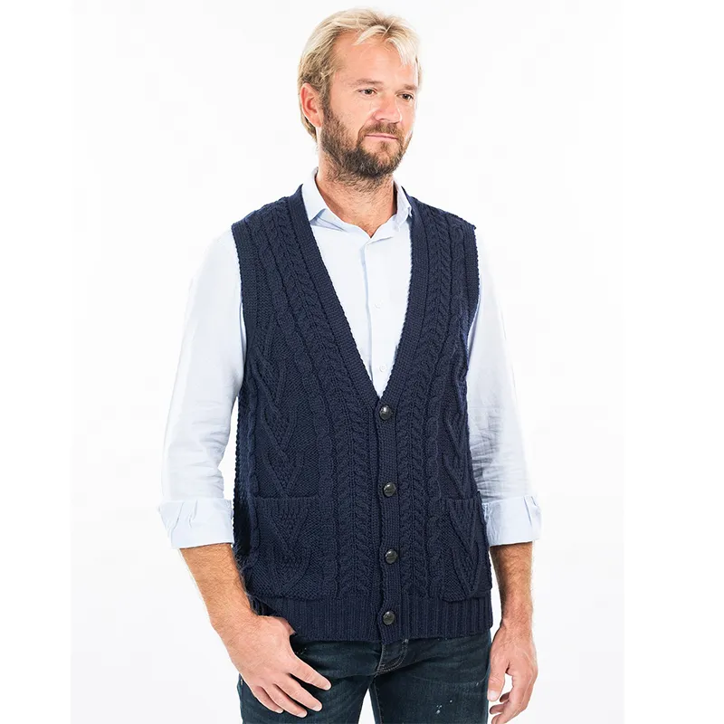 A40172 NAVY Colour Irish Wool Waistcoat with Pockets Studio Gaelsong